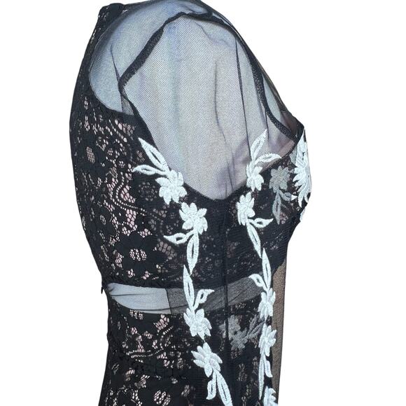 Sugar + Lips Black Sheer Lace Dress with Sheer Cut-Outs & Embroidery XS NWT - Picture 6 of 16
